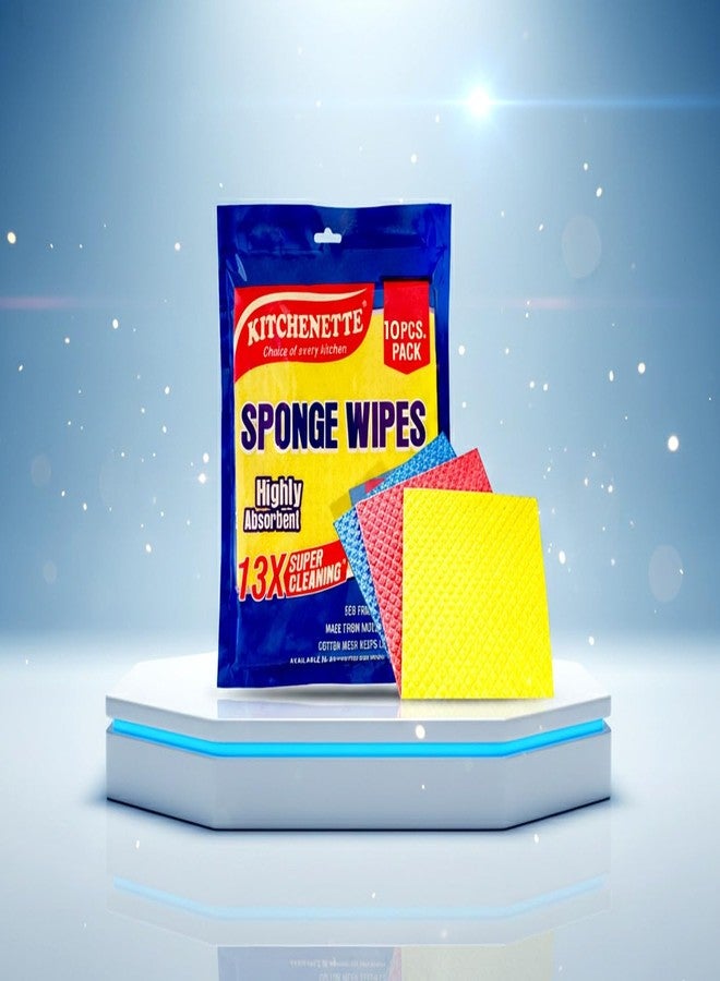 Kitchenette Highly Absorbent Cellulose and Cotton Sponge Wipes for Kitchen Pack of 10 Pieces | Multipurpose, Washable, Reusable, Cleaning Wipes (180 mm x 200 mm) (Color and Print May Vary) - Image 1